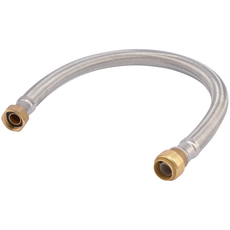 SharkBite 3/4 Inch x 3/4 Inch FIP x 24 Inch Stainless Steel Braided Flexible Water Heater Connector, Push To Connect Brass Plumbing Fitting, PEX Pipe, Copper, CPVC, PE-RT, HDPE, U3088FLEX24LF - Image 1